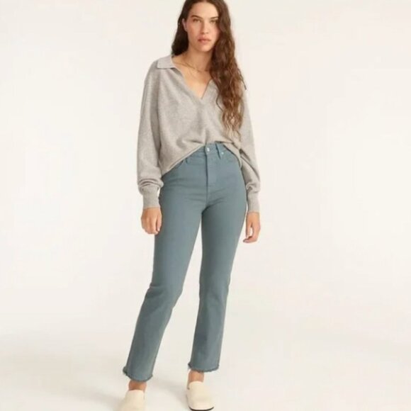 J Crew Classic Straight Slate Green Teal Raw Hems Jeans size 29P - Picture 1 of 9